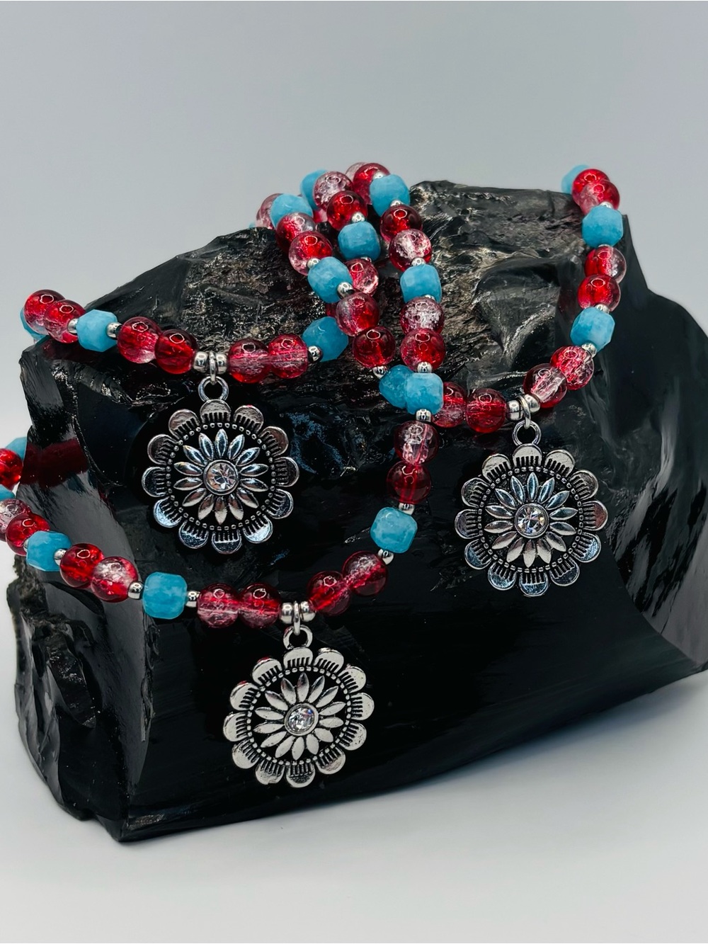 *Anklet* Southwestern Charm & Red Crackle Jade Stretchy Ankle Bracelet